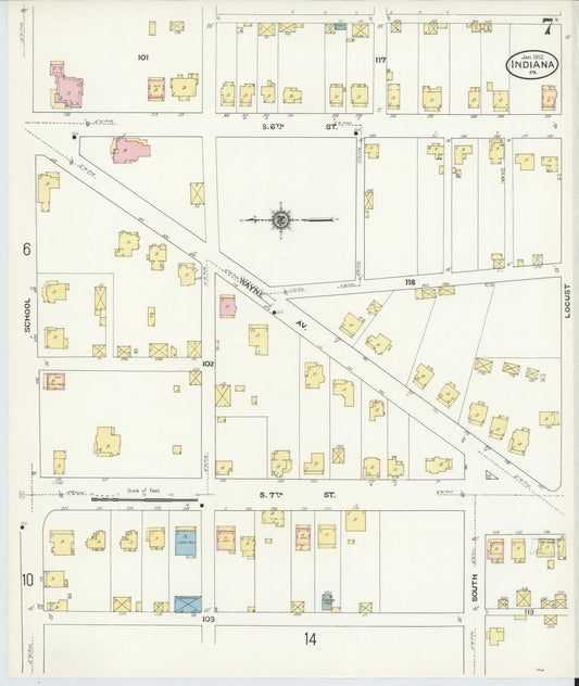 Sanborn Fire Insurance Map from Indiana, Indiana County, Pennsylvania (1910), Sheet #0007 - Historic Sanborn Fire Insurance Map Print, vintage old map wall art, antique decor, genealogy gift, Sanborn Fire Insurance Map from Indiana Indiana map