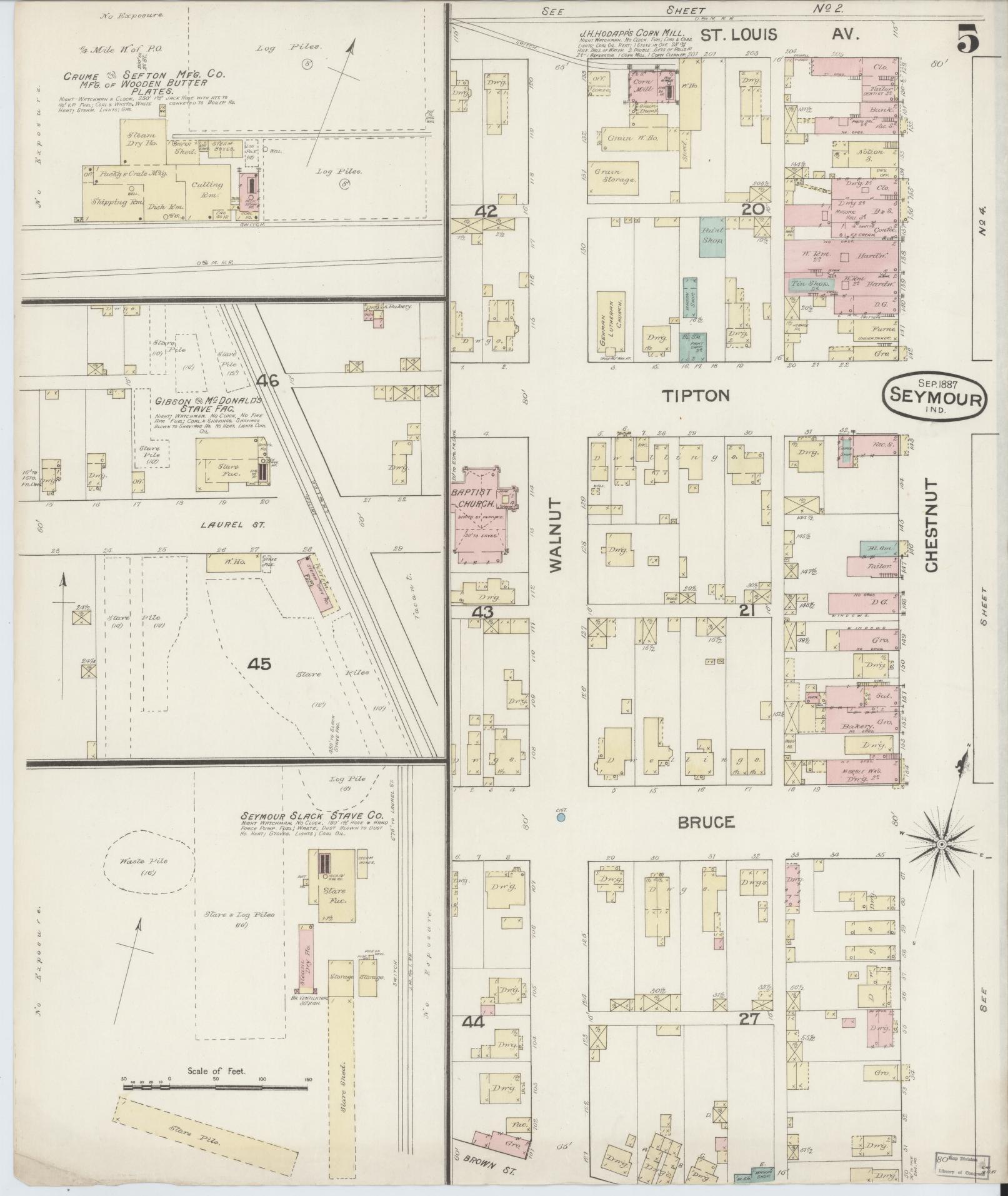 Sanborn Fire Insurance Map from Seymour, Jackson County, Indiana (1887), Sheet #0005 - Complete Map Set gallery image, historic Sanborn map, vintage wall art, Indiana Indiana