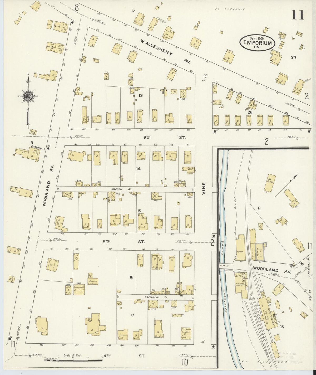 Sanborn Fire Insurance Map from Emporium, Cameron County, Pennsylvania (1909), Sheet #0011 - Complete Map Set gallery image, historic Sanborn map, vintage wall art, Pennsylvania Pennsylvania