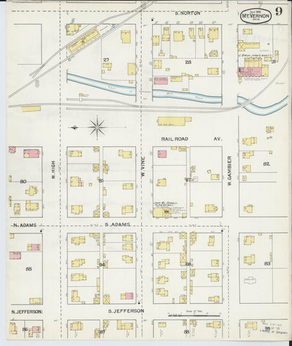 Sanborn Fire Insurance Map from Mount Vernon, Knox County, Ohio (1892), Sheet #0009 - Historic Sanborn Fire Insurance Map Print, vintage old map wall art, antique decor, genealogy gift, Ohio Ohio map