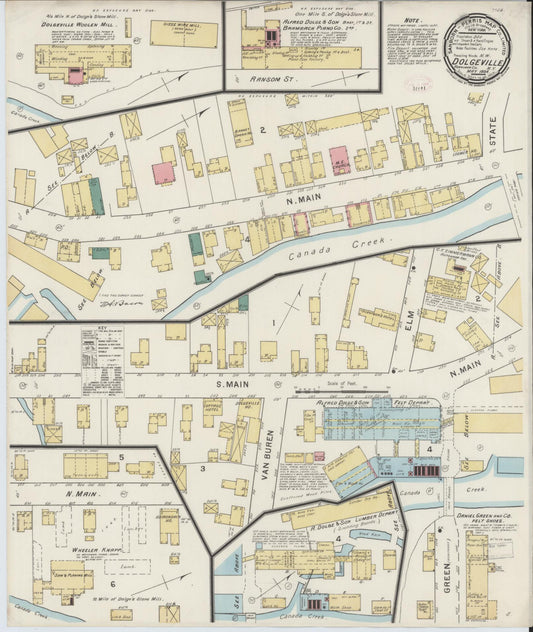 Sanborn Fire Insurance Map from Dolgeville, Hirkimer County, New York (1894), Sheet #0001 - Historic Sanborn Fire Insurance Map Print, vintage old map wall art, antique decor, genealogy gift, New York New York map