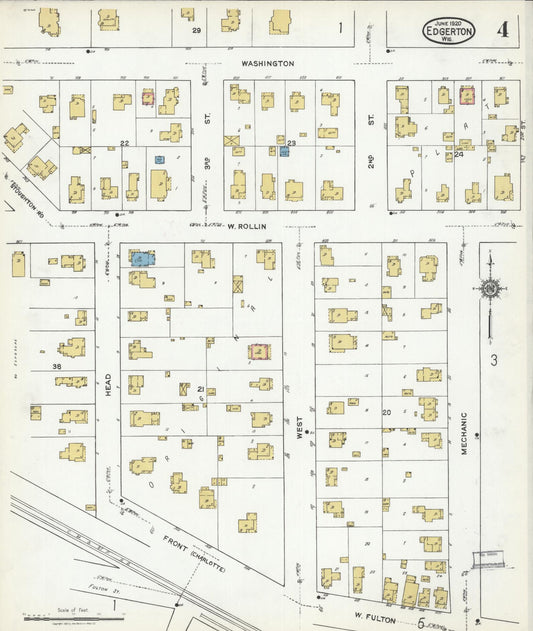 Sanborn Fire Insurance Map from Edgerton, Rock County, Wisconsin (1920), Sheet #0004 - Historic Sanborn Fire Insurance Map Print, vintage old map wall art, antique decor, genealogy gift, Wisconsin Wisconsin map