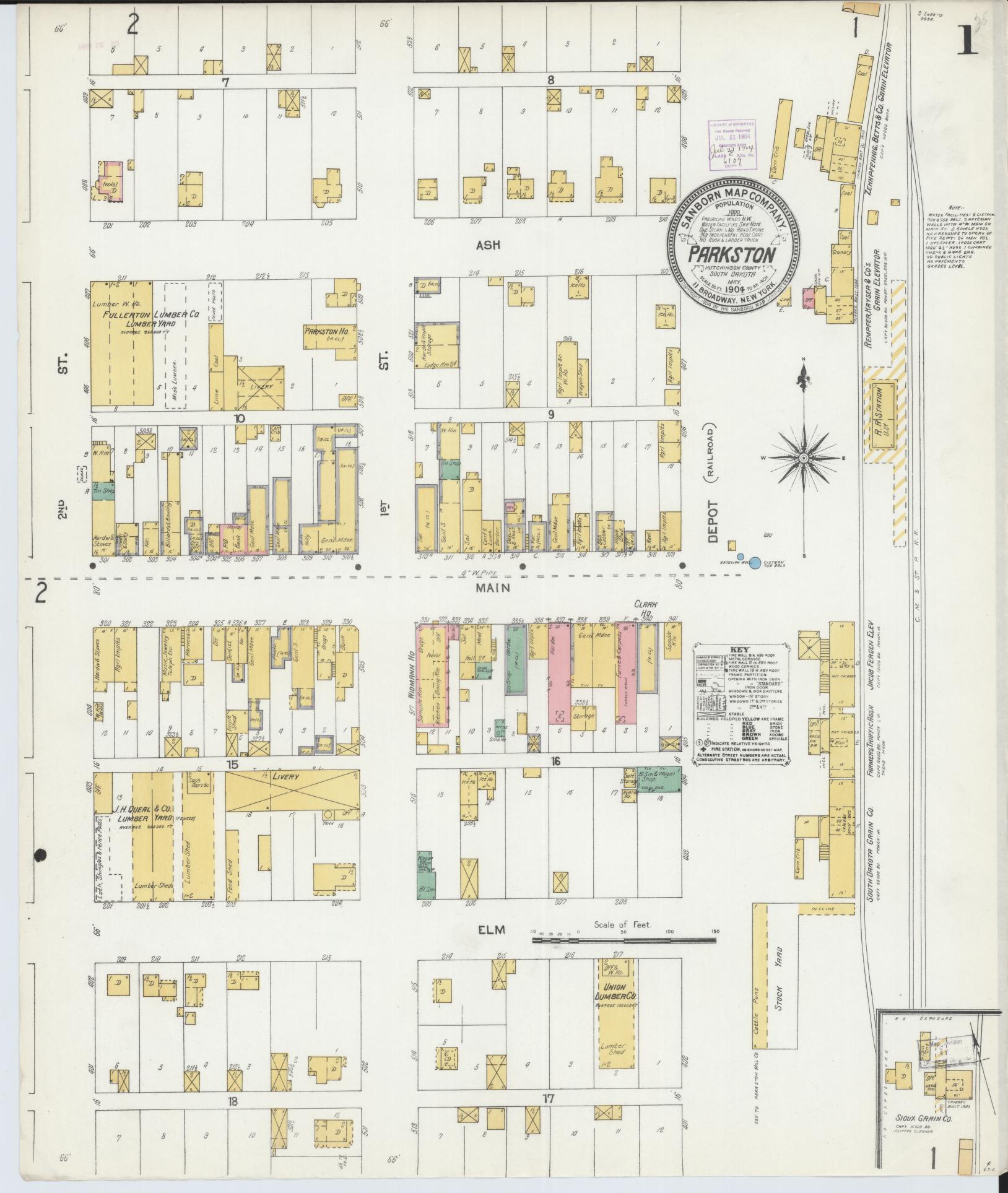 Sanborn Fire Insurance Map from Parkston, Hutchinson County, South Dakota (1904), Sheet #0001 - Complete Map Set gallery image, historic Sanborn map, vintage wall art, South Dakota South Dakota