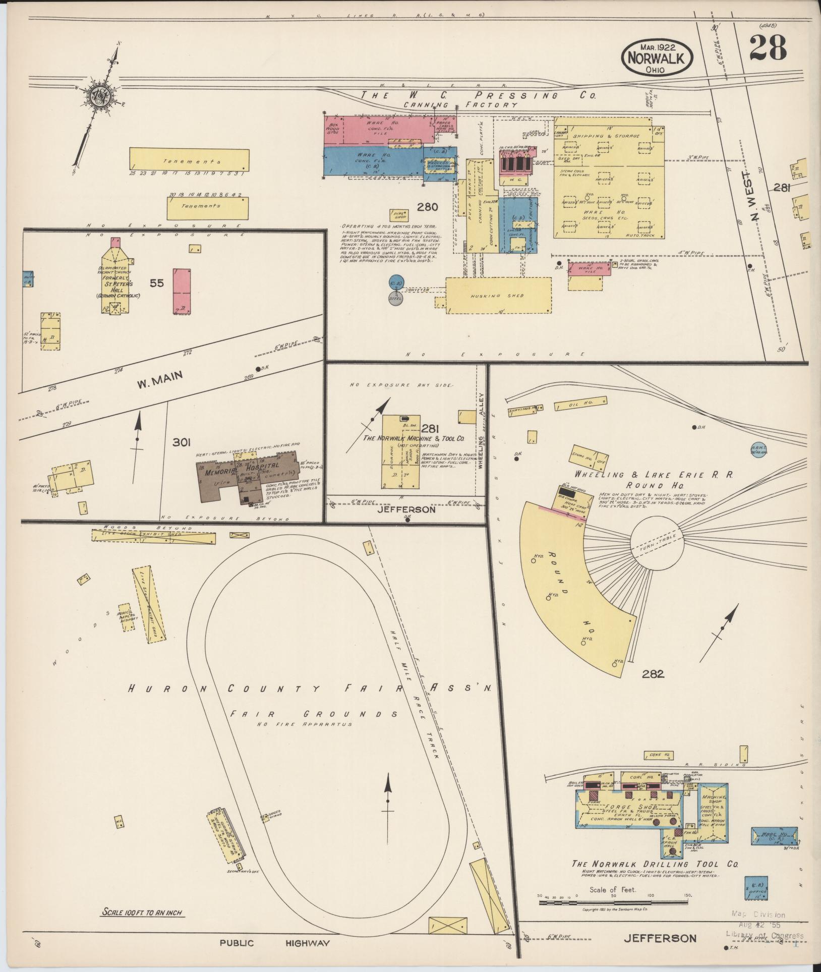 Sanborn Fire Insurance Map from Norwalk, Huron County, Ohio (1922), Sheet #0028 - Historic Sanborn Fire Insurance Map Print, vintage old map wall art, antique decor, genealogy gift, Ohio Ohio map