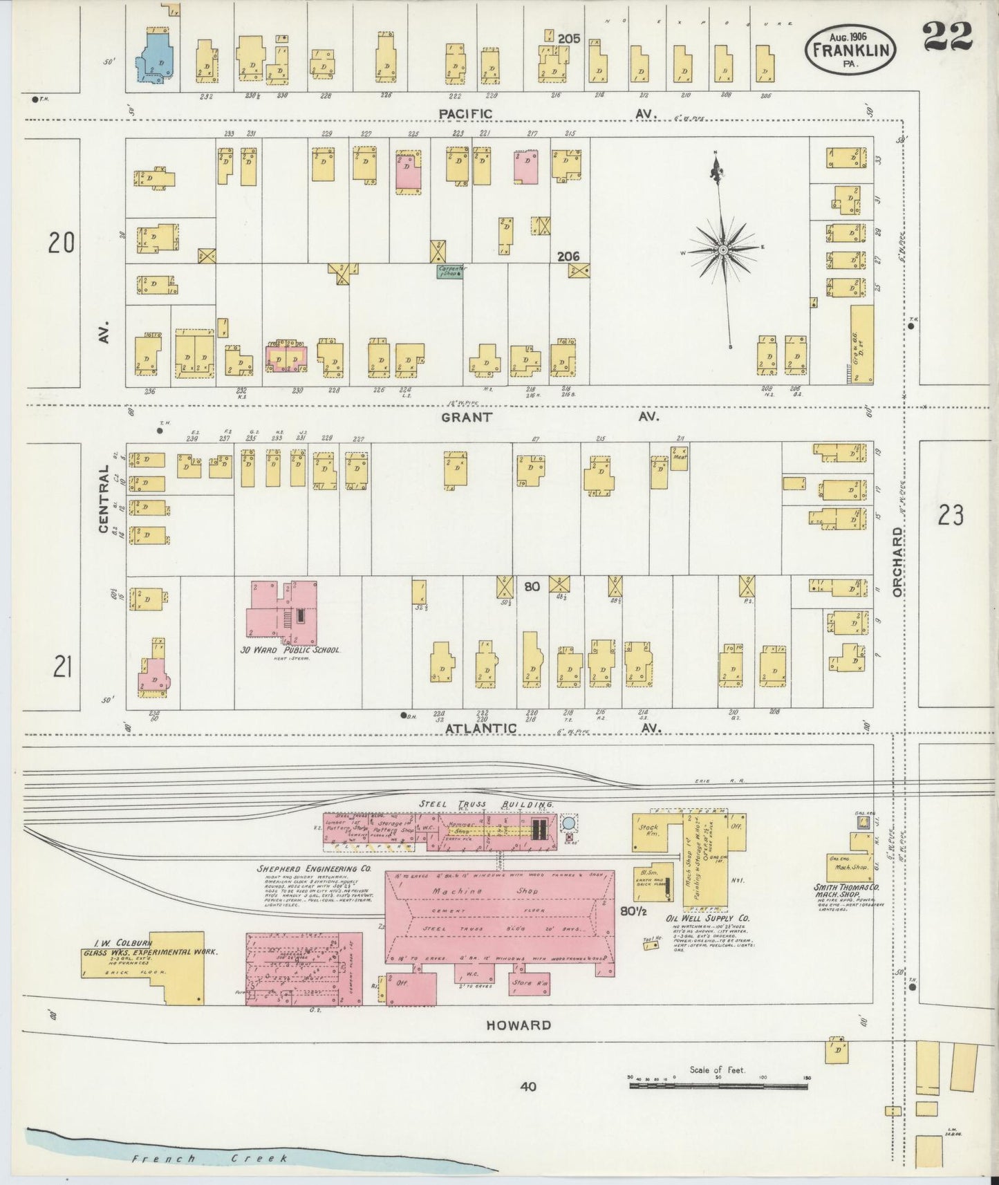 Sanborn Fire Insurance Map from Franklin, Venango County, Pennsylvania (1906), Sheet #0022 - Historic Sanborn Fire Insurance Map Print, vintage old map wall art, antique decor, genealogy gift, Pennsylvania Pennsylvania map