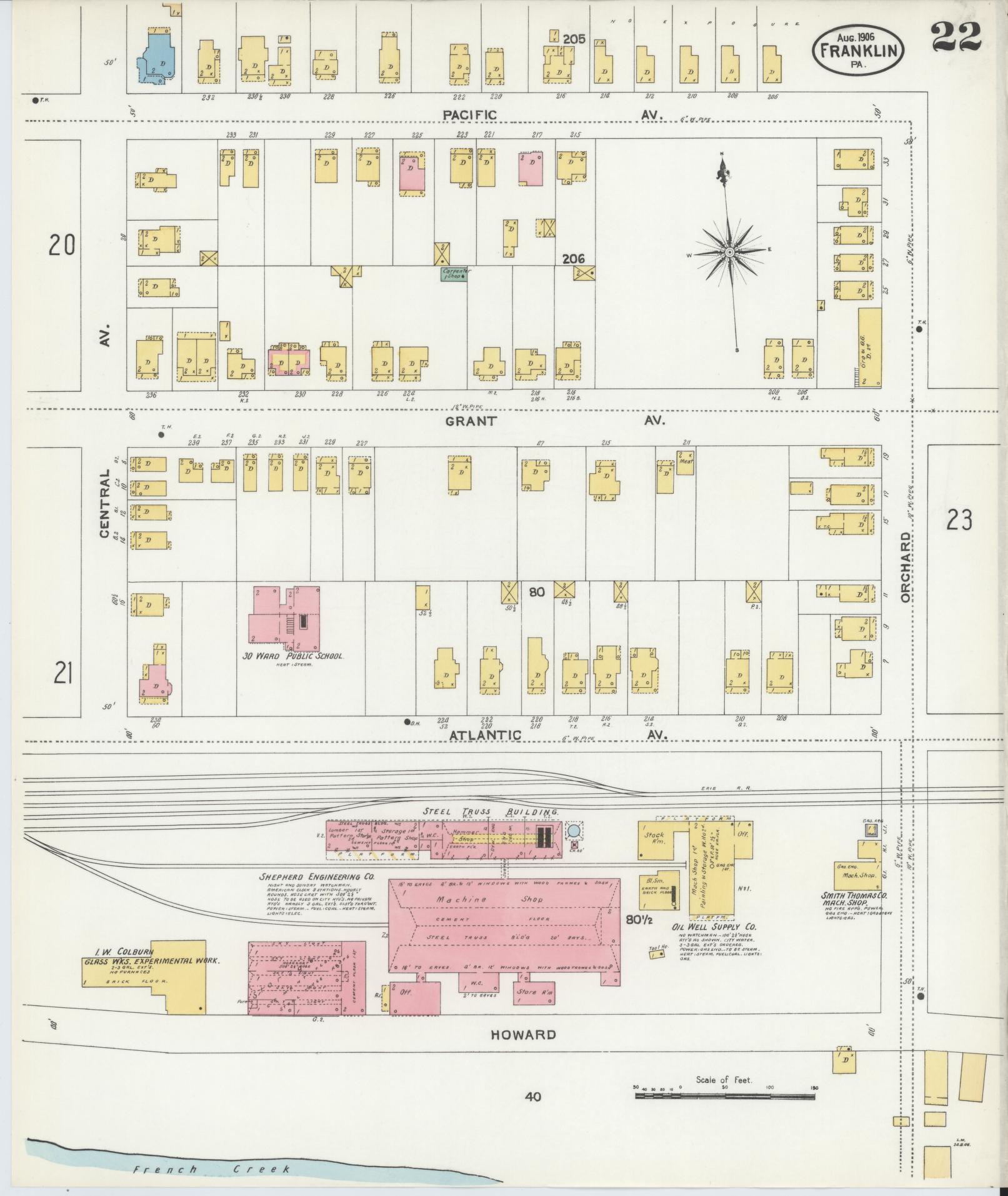 Sanborn Fire Insurance Map from Franklin, Venango County, Pennsylvania (1906), Sheet #0022 - Historic Sanborn Fire Insurance Map Print, vintage old map wall art, antique decor, genealogy gift, Pennsylvania Pennsylvania map