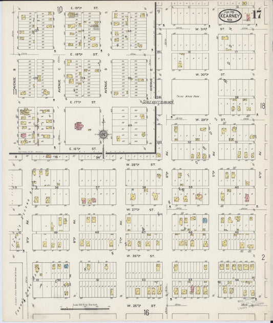 Sanborn Fire Insurance Map from Kearney, Buffalo County, Nebraska (1915), Sheet #0017 - Historic Sanborn Fire Insurance Map Print, vintage old map wall art, antique decor, genealogy gift, Nebraska Nebraska map