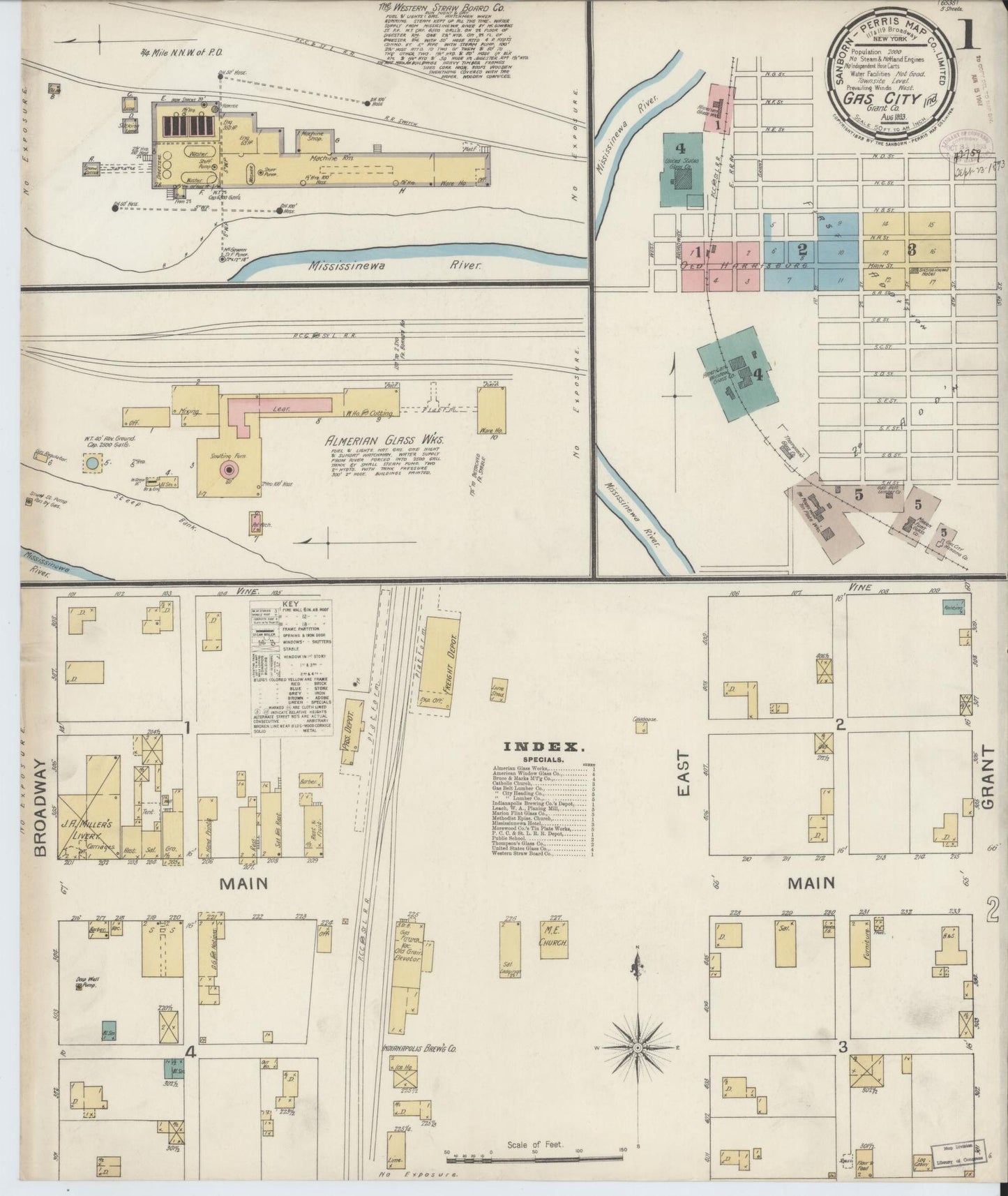 Sanborn Fire Insurance Map from Gas City, Grant County, Indiana (1893), Sheet #0001 - Historic Sanborn Fire Insurance Map Print, vintage old map wall art, antique decor, genealogy gift, Indiana Indiana map