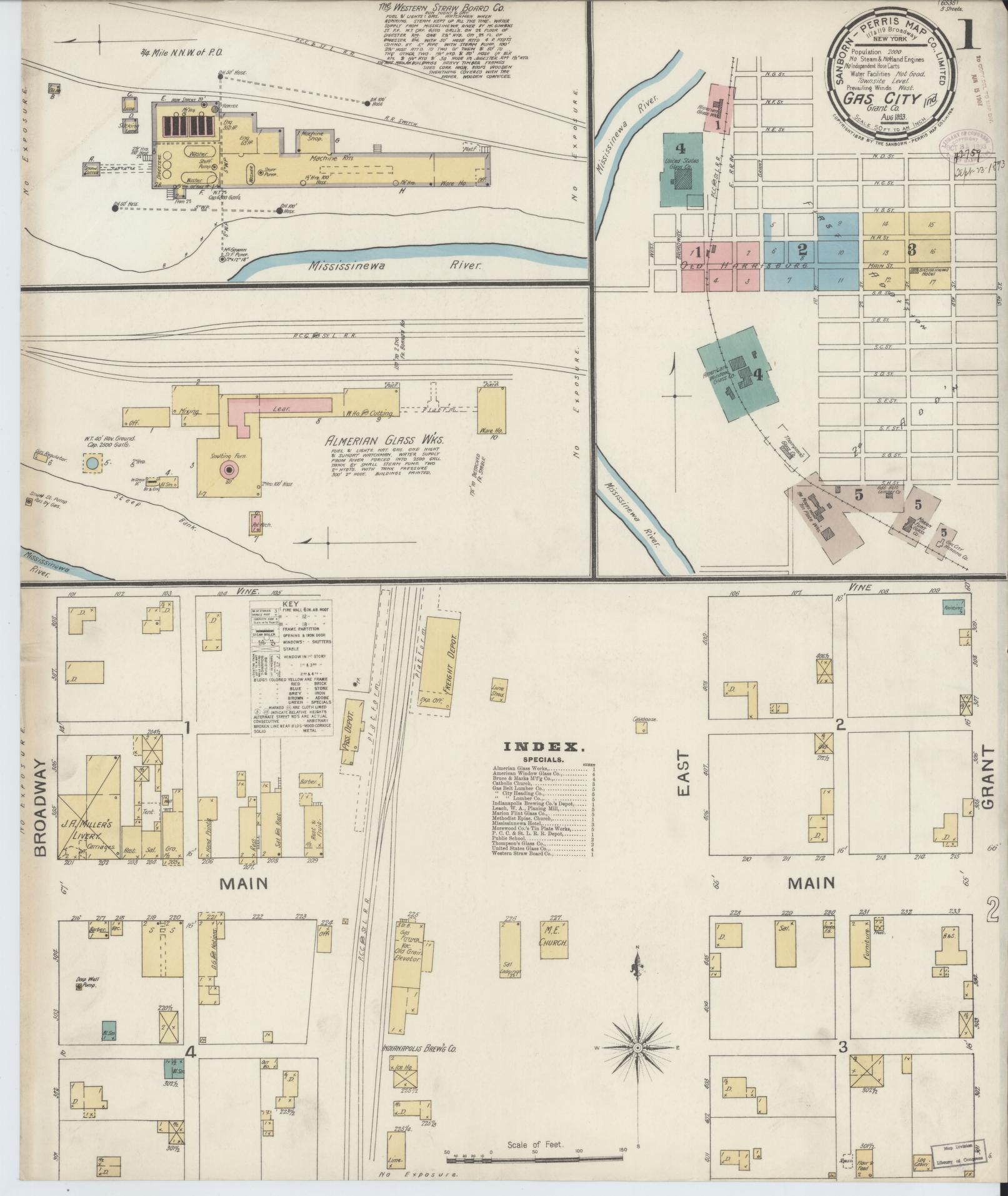 Sanborn Fire Insurance Map from Gas City, Grant County, Indiana (1893), Sheet #0001 - Historic Sanborn Fire Insurance Map Print, vintage old map wall art, antique decor, genealogy gift, Indiana Indiana map