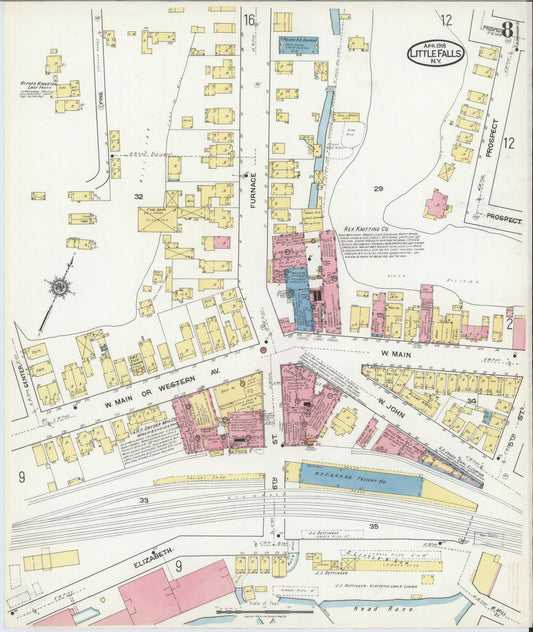 Sanborn Fire Insurance Map from Little Falls, Herkimer County, New York (1918), Sheet #0008 - Historic Sanborn Fire Insurance Map Print, vintage old map wall art, antique decor, genealogy gift, New York New York map