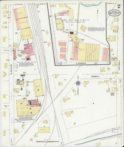 Sanborn Fire Insurance Map from West Point, Clay County, Mississippi (1910), Sheet #0002 - Complete Map Set gallery image, historic Sanborn map, vintage wall art, Mississippi Mississippi