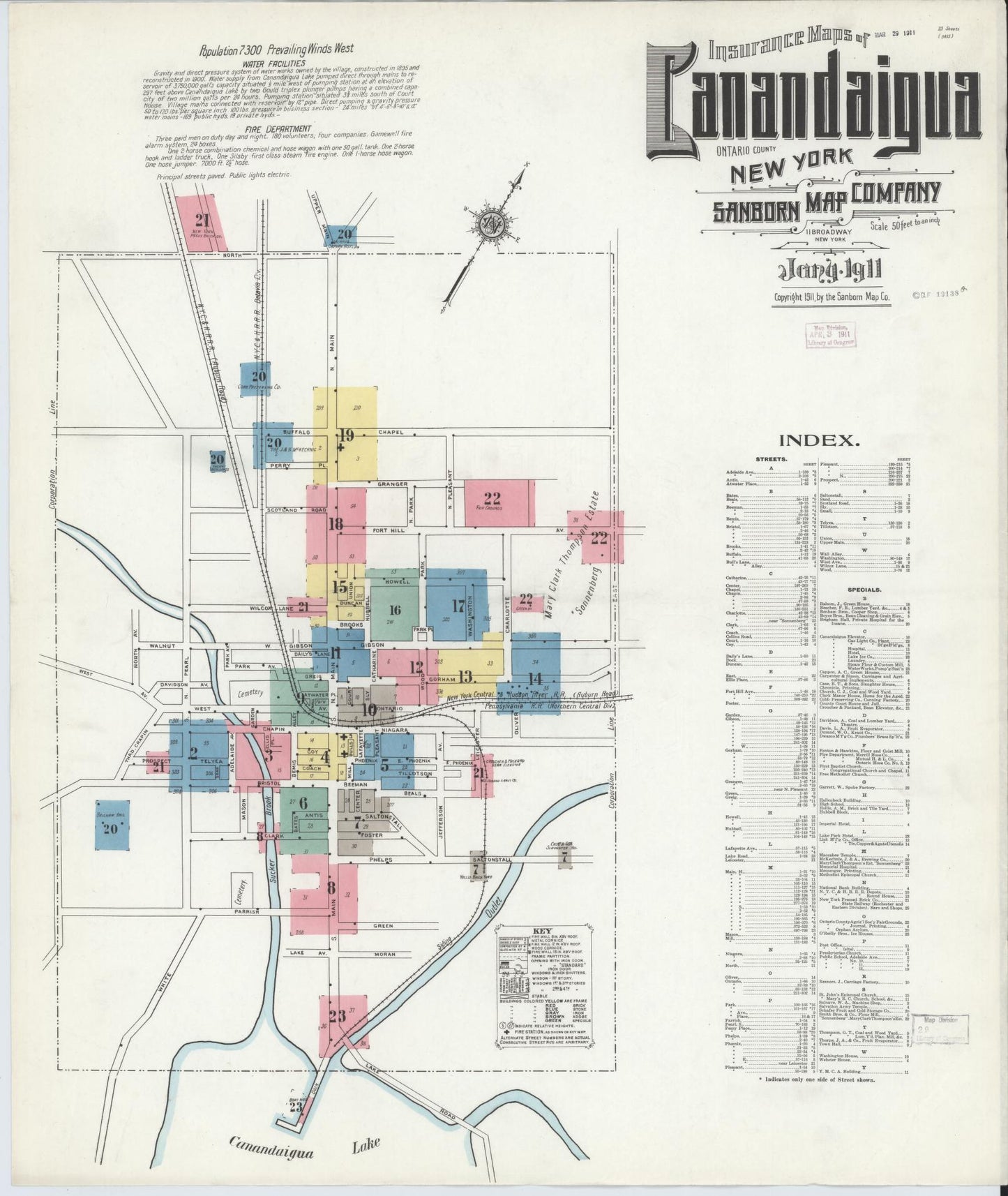 Sanborn Fire Insurance Map from Canandaigua, Ontario County, New York. (1911) – Historic Sanborn Fire Insurance Map Print