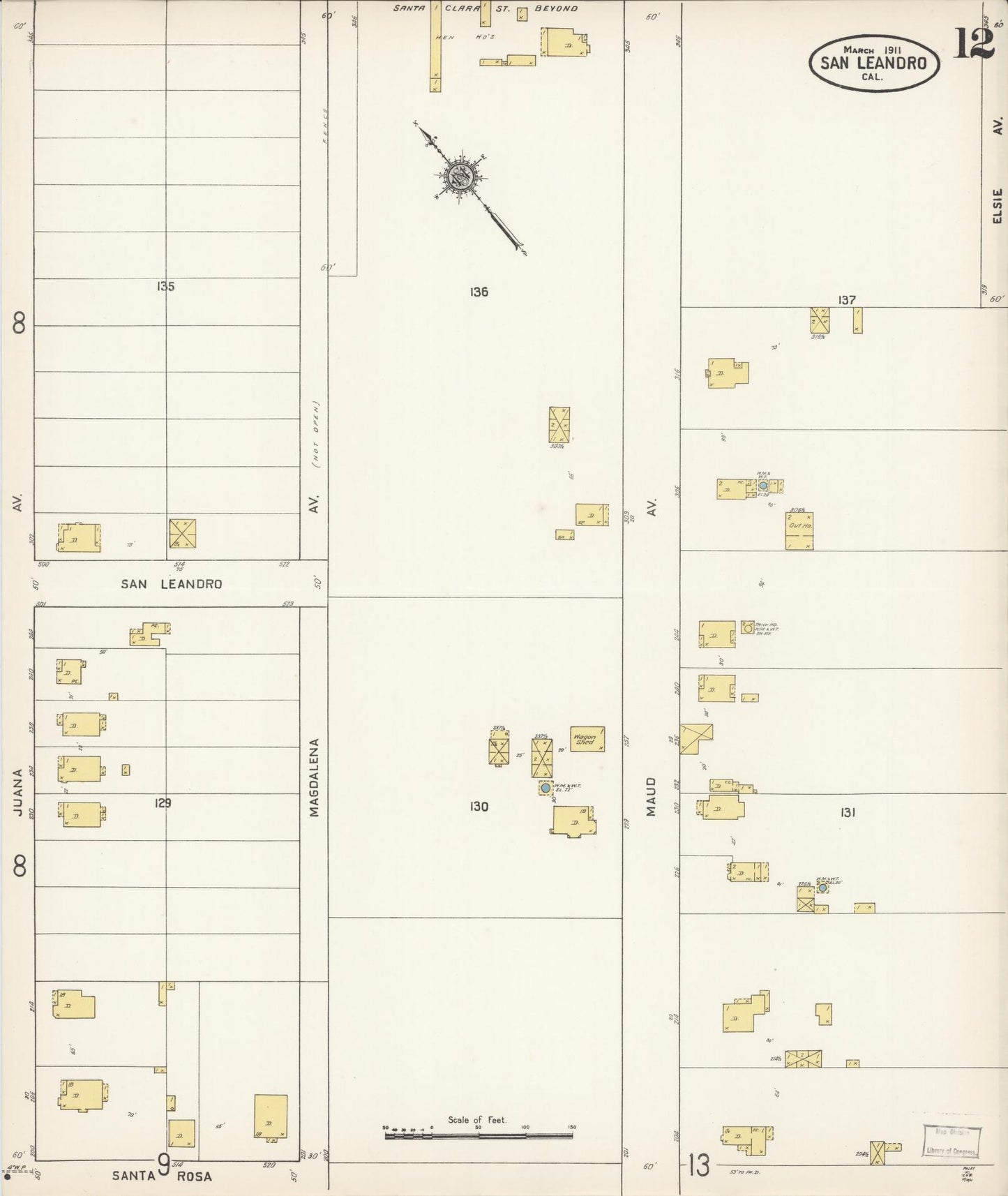 Sanborn Fire Insurance Map from San Leandro, Alameda County, California (1911), Sheet #0012 - Complete Map Set gallery image, historic Sanborn map, vintage wall art, California California
