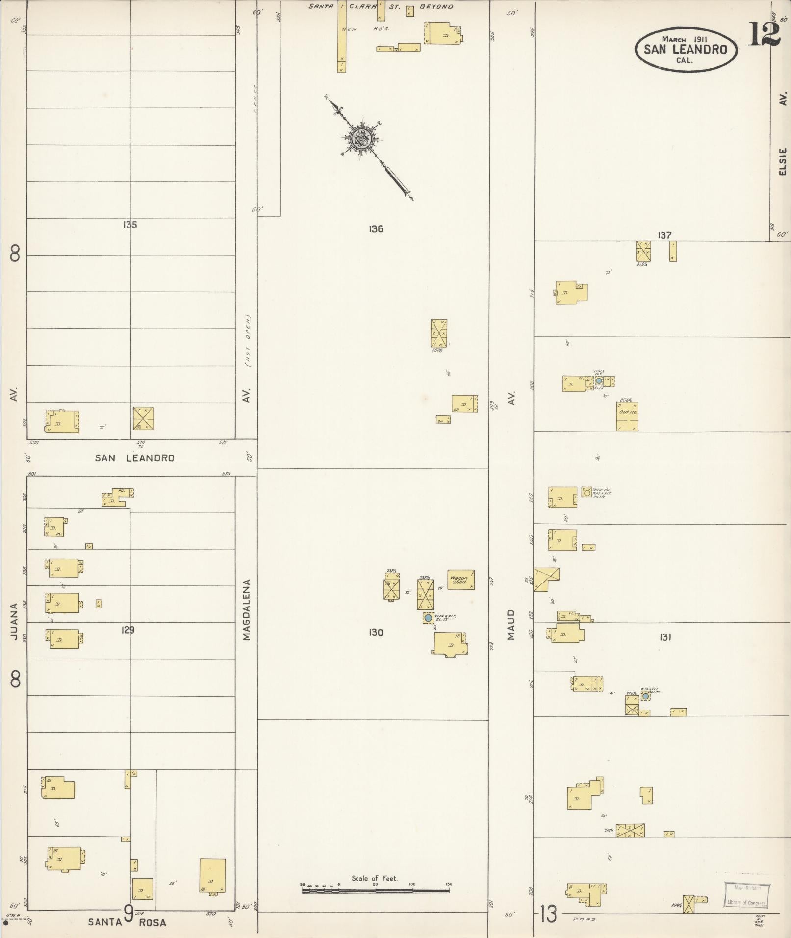 Sanborn Fire Insurance Map from San Leandro, Alameda County, California (1911), Sheet #0012 - Complete Map Set gallery image, historic Sanborn map, vintage wall art, California California