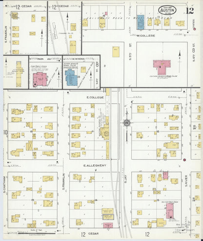 Sanborn Fire Insurance Map from Austin, Mower County, Minnesota (1917), Sheet #0012 - Historic Sanborn Fire Insurance Map Print, vintage old map wall art, antique decor, genealogy gift, Minnesota Minnesota map