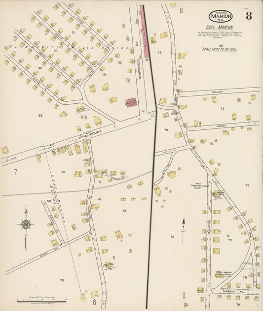 Sanborn Fire Insurance Map from Marion, Mcdowell County, North Carolina (1922), Sheet #0008 - Historic Sanborn Fire Insurance Map Print, vintage old map wall art, antique decor, genealogy gift, North Carolina North Carolina map