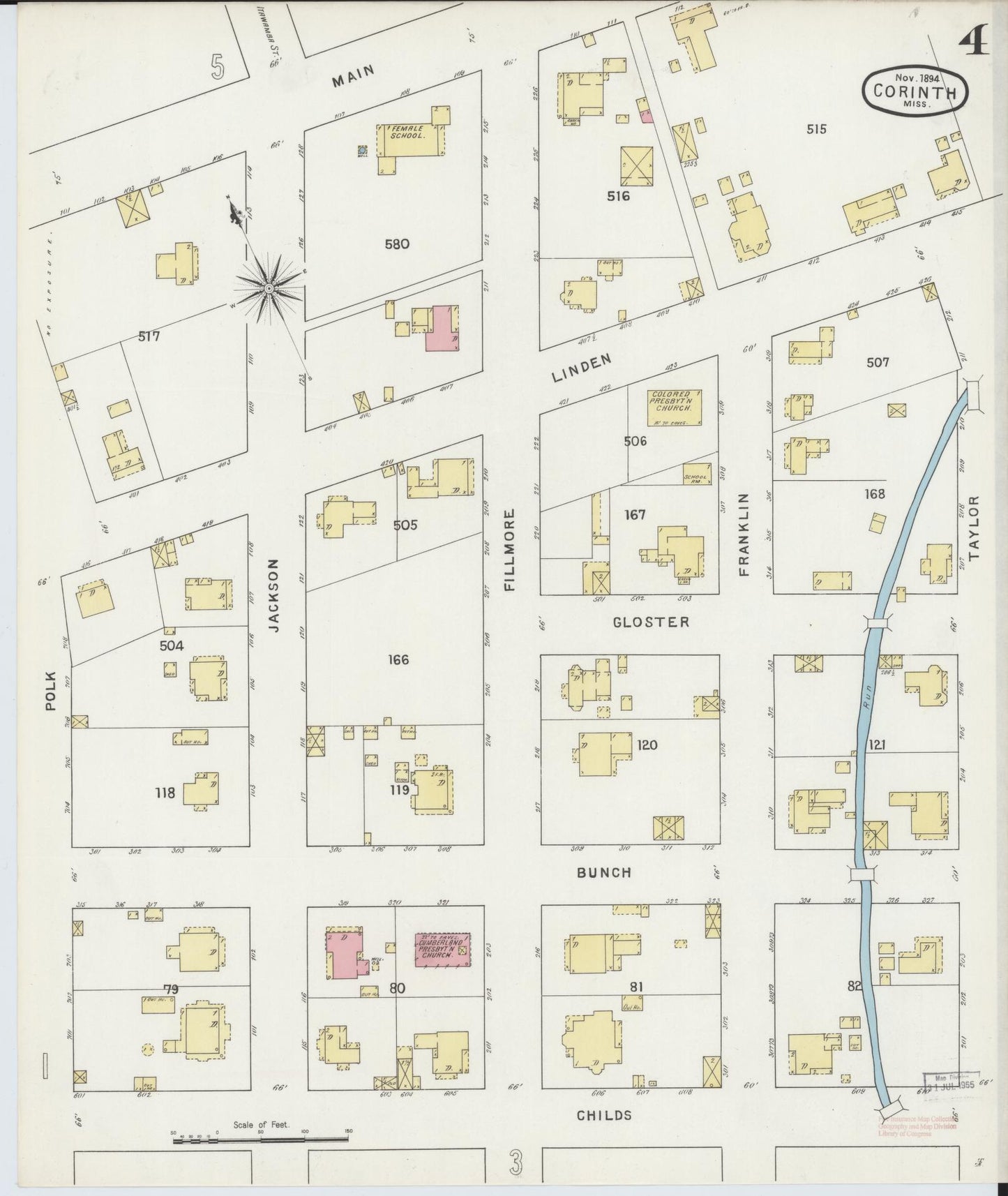 Sanborn Fire Insurance Map from Corinth, Alcorn County, Mississippi (1894), Sheet #0004 - Complete Map Set gallery image, historic Sanborn map, vintage wall art, Mississippi Mississippi
