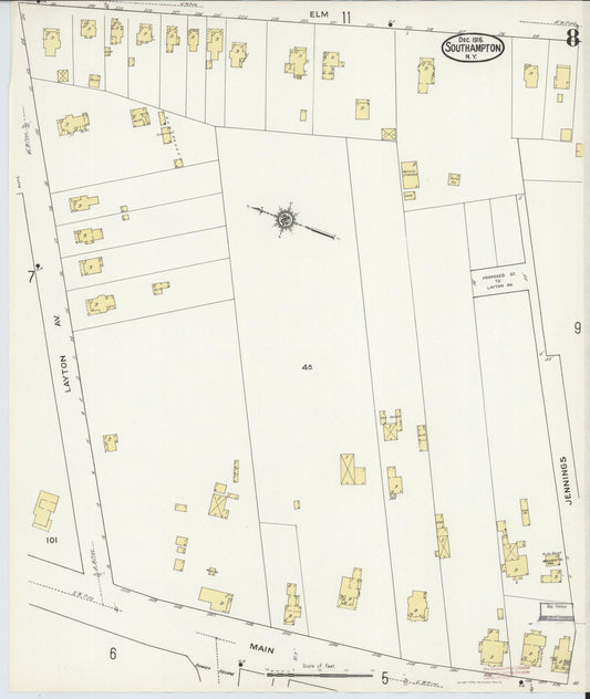 Sanborn Fire Insurance Map from Southampton, Suffolk County, New York (1916), Sheet #0008 - Historic Sanborn Fire Insurance Map Print, vintage old map wall art, antique decor, genealogy gift, New York New York map