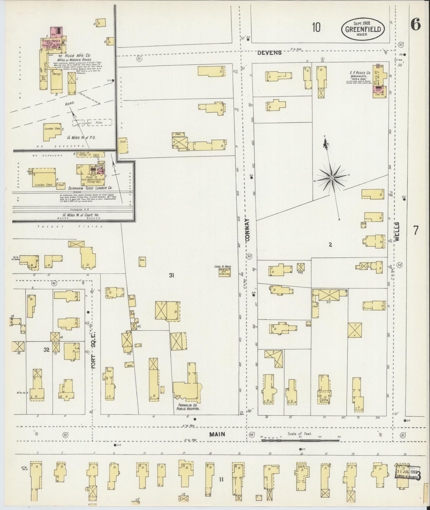 Sanborn Fire Insurance Map from Greenfield, Franklin County, Massachusetts (1902), Sheet #0006 - Complete Map Set gallery image, historic Sanborn map, vintage wall art, Massachusetts Massachusetts