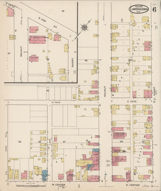 Sanborn Fire Insurance Map from Lawrenceburg, Dearborn County, Indiana (1922), Sheet #0006 - Historic Sanborn Fire Insurance Map Print, vintage old map wall art, antique decor, genealogy gift, Indiana Indiana map