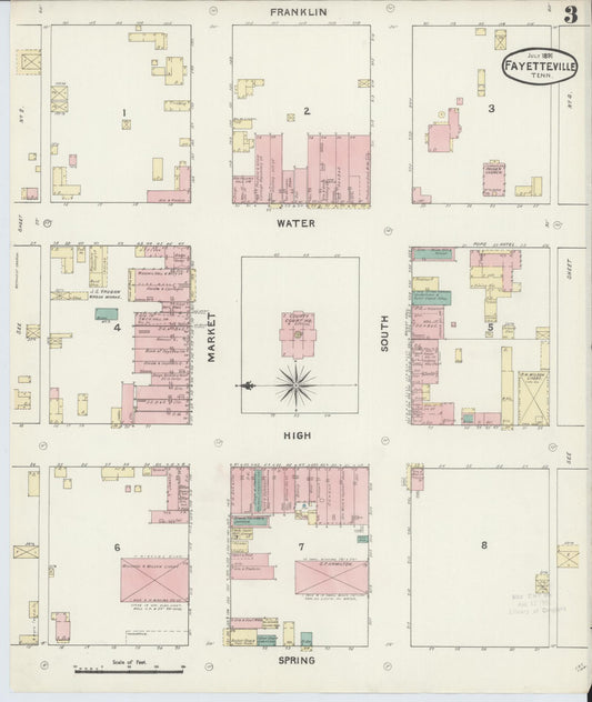 Sanborn Fire Insurance Map from Fayetteville, Lincoln County, Tennessee (1891), Sheet #0003 - Historic Sanborn Fire Insurance Map Print, vintage old map wall art, antique decor, genealogy gift, Tennessee Tennessee map
