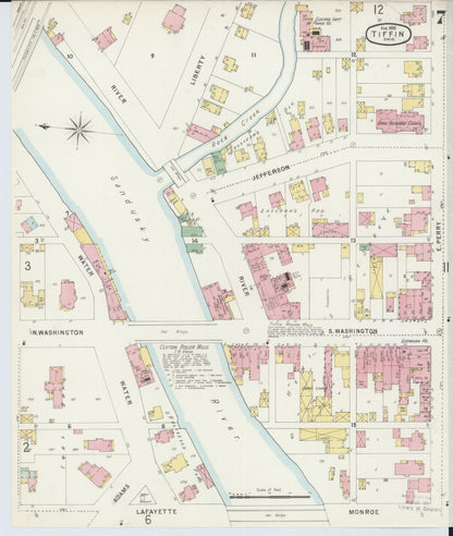 Sanborn Fire Insurance Map from Tiffin, Seneca County, Ohio (1896), Sheet #0007 - Historic Sanborn Fire Insurance Map Print, vintage old map wall art, antique decor, genealogy gift, Ohio Ohio map