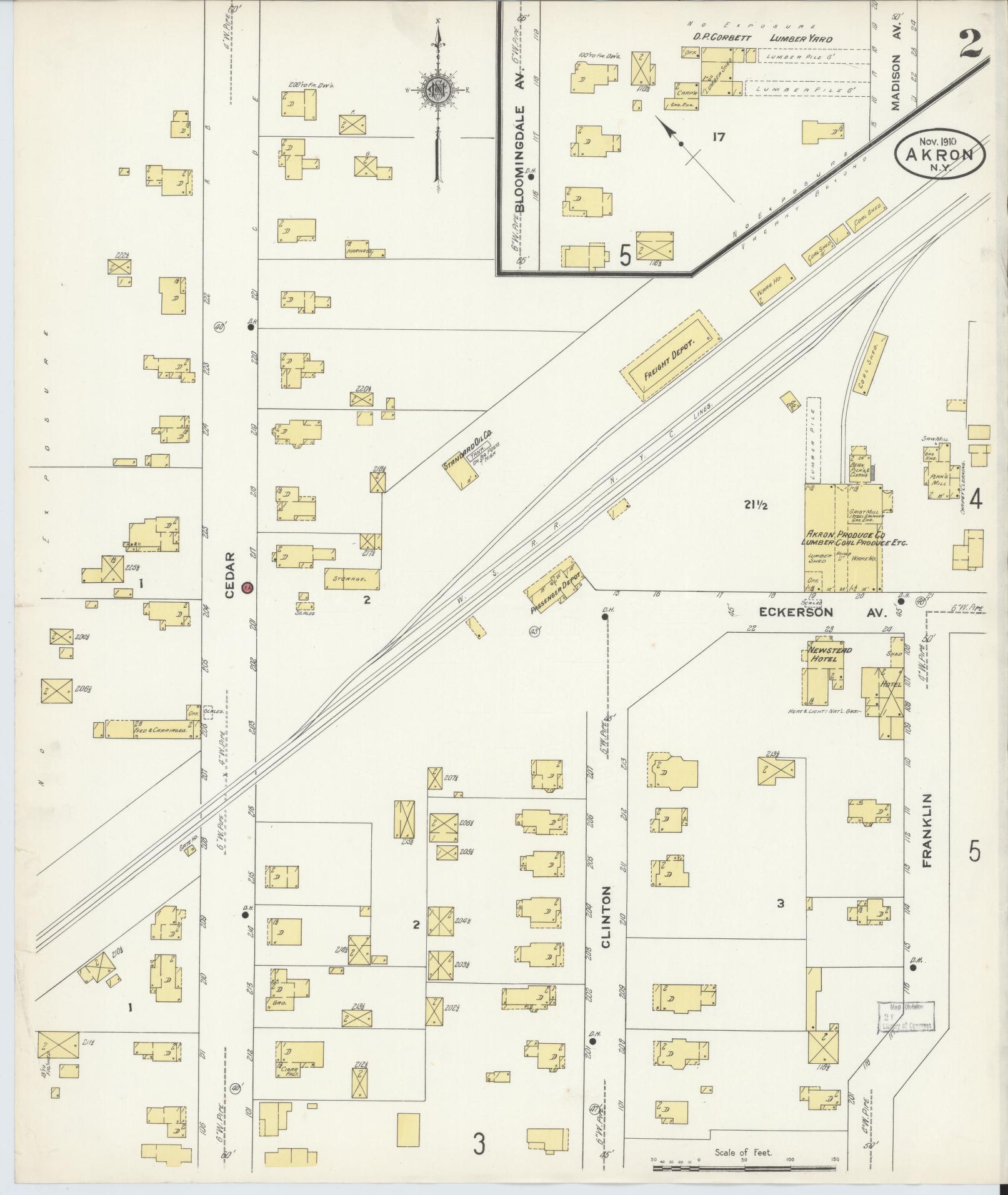 Sanborn Fire Insurance Map from Akron, Erie County, New York (1910), Sheet #0002 - Historic Sanborn Fire Insurance Map Print, vintage old map wall art, antique decor, genealogy gift, New York New York map