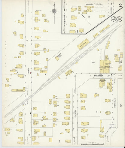 Sanborn Fire Insurance Map from Akron, Erie County, New York (1910), Sheet #0002 - Historic Sanborn Fire Insurance Map Print, vintage old map wall art, antique decor, genealogy gift, New York New York map