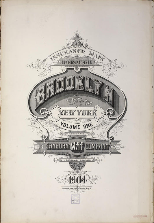Sanborn Fire Insurance Map from Brooklyn, Kings County, New York (1904), Sheet #0001 - Historic Sanborn Fire Insurance Map Print, vintage old map wall art, antique decor, genealogy gift, New York New York map