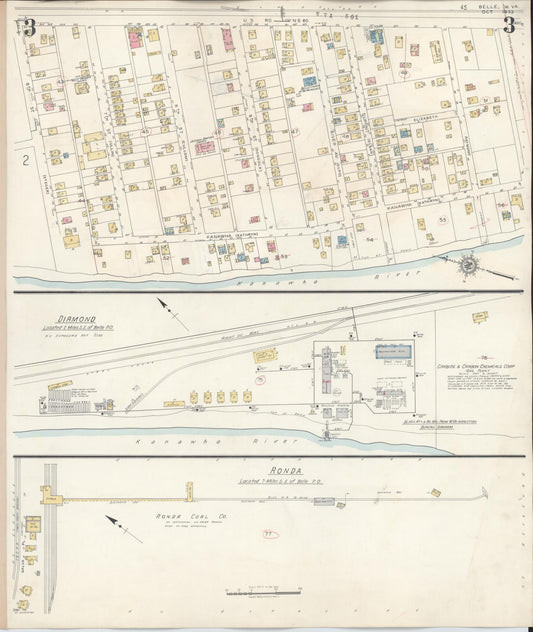 Sanborn Fire Insurance Map from Belle, Kanawha County, West Virginia (1943), Sheet #0003 - Historic Sanborn Fire Insurance Map Print, vintage old map wall art, antique decor, genealogy gift, West Virginia West Virginia map
