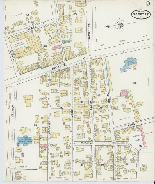 Sanborn Fire Insurance Map from Newport, Newport County, Rhode Island (1891), Sheet #0009 - Historic Sanborn Fire Insurance Map Print, vintage old map wall art, antique decor, genealogy gift, Rhode Island Rhode Island map