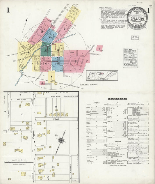 Sanborn Fire Insurance Map from Gallatin, Sumner County, Tennessee (1924), Sheet #0001 - Complete Map Set gallery image, historic Sanborn map, vintage wall art, Tennessee Tennessee