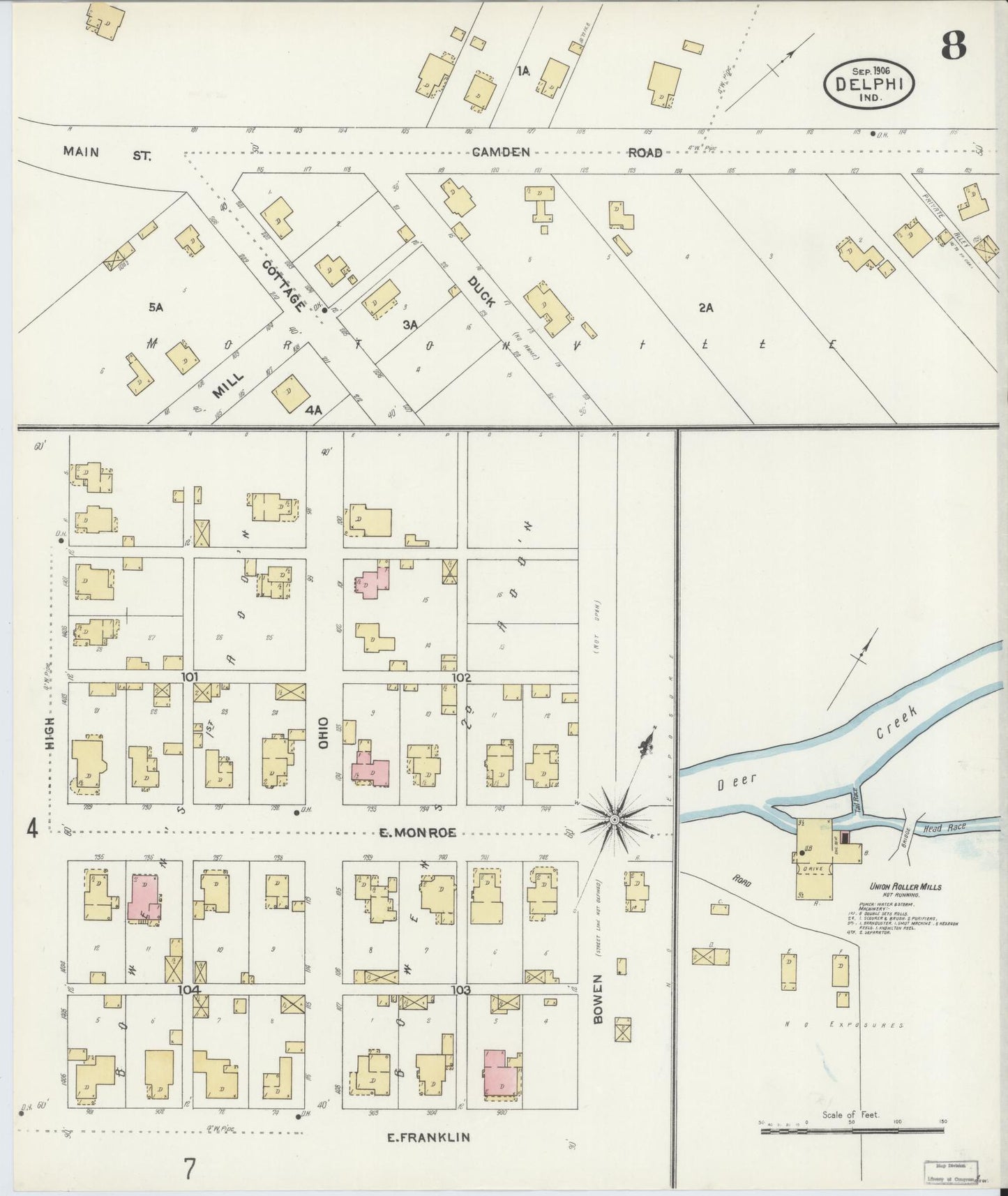 Sanborn Fire Insurance Map from Delphi, Carroll County, Indiana (1906), Sheet #0008 - Historic Sanborn Fire Insurance Map Print, vintage old map wall art, antique decor, genealogy gift, Indiana Indiana map