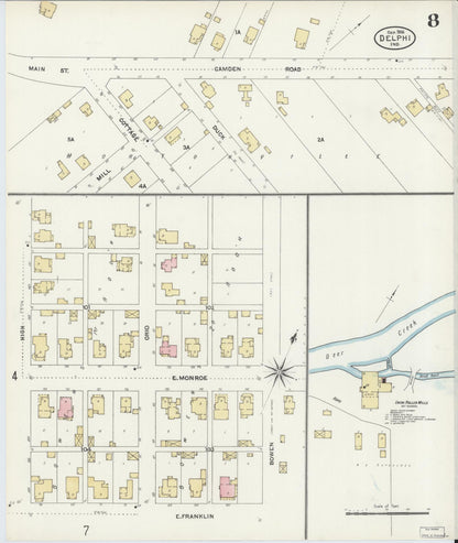 Sanborn Fire Insurance Map from Delphi, Carroll County, Indiana (1906), Sheet #0008 - Historic Sanborn Fire Insurance Map Print, vintage old map wall art, antique decor, genealogy gift, Indiana Indiana map