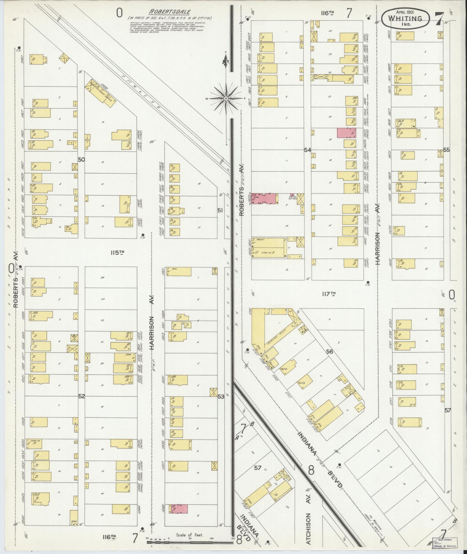 Sanborn Fire Insurance Map from Whiting, Lake County, Indiana (1901), Sheet #0007 - Historic Sanborn Fire Insurance Map Print, vintage old map wall art, antique decor, genealogy gift, Indiana Indiana map