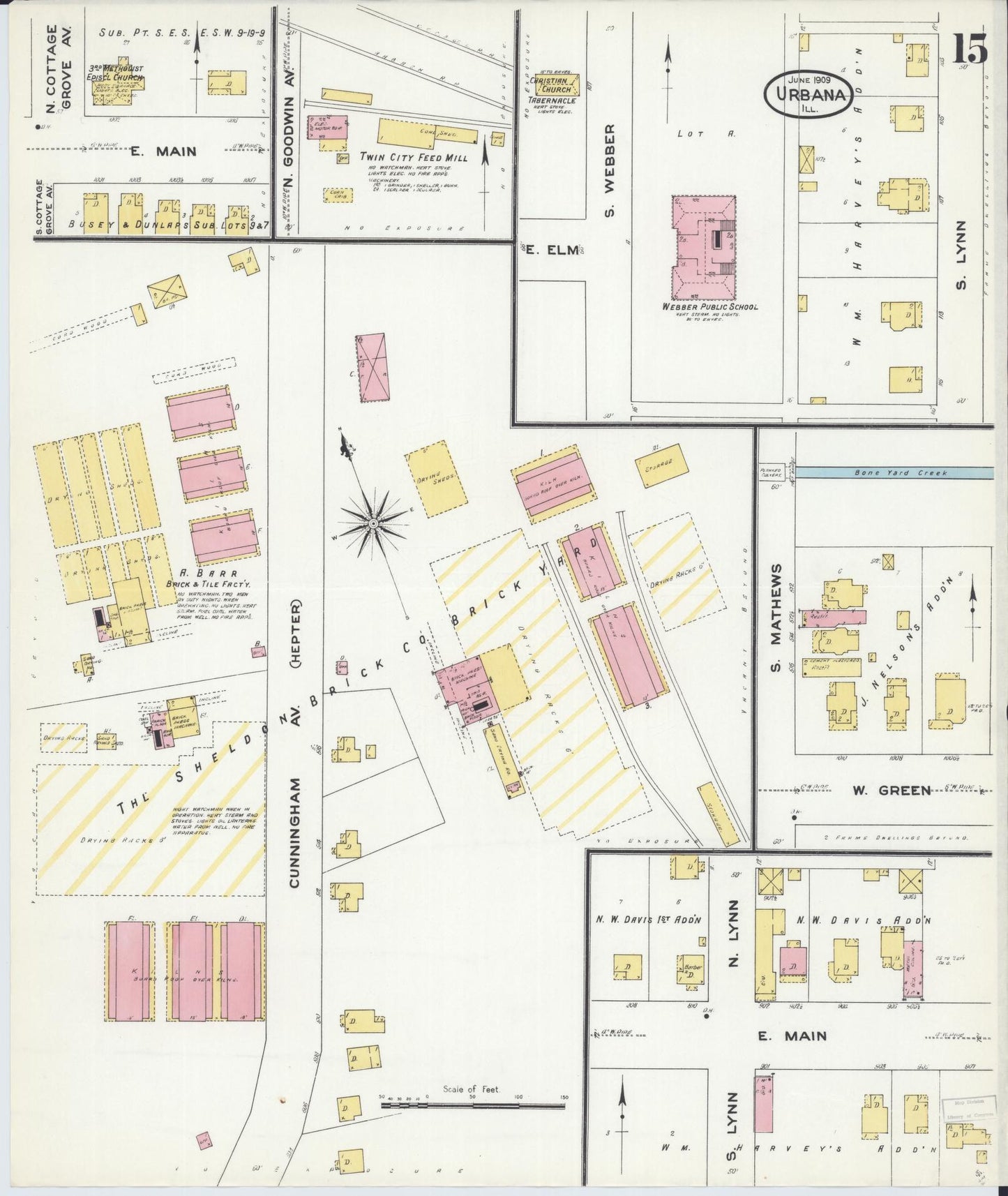Sanborn Fire Insurance Map from Urbana, Champaign County, Illinois (1909), Sheet #0015 - Complete Map Set gallery image, historic Sanborn map, vintage wall art, Illinois Illinois