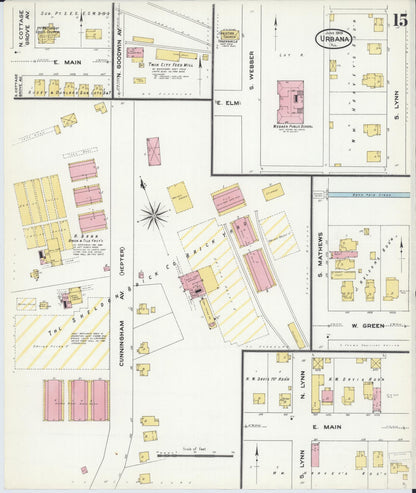 Sanborn Fire Insurance Map from Urbana, Champaign County, Illinois (1909), Sheet #0015 - Complete Map Set gallery image, historic Sanborn map, vintage wall art, Illinois Illinois