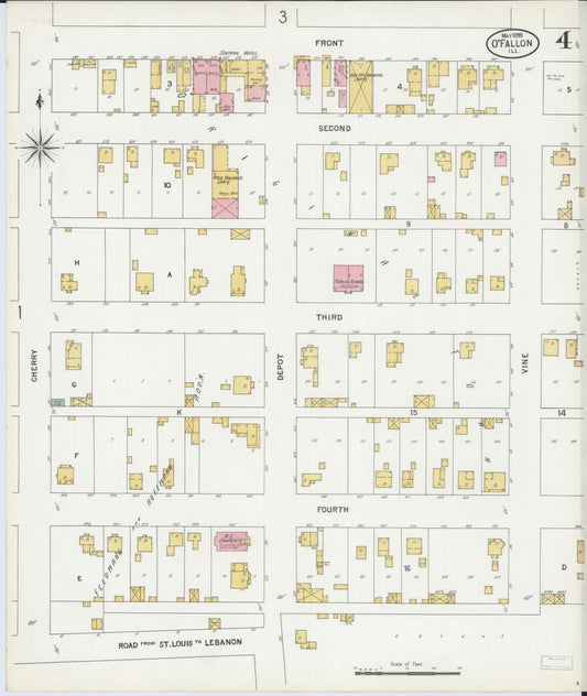 Sanborn Fire Insurance Map from O'Fallon, Saint Clair County, Illinois (1899), Sheet #0004 - Historic Sanborn Fire Insurance Map Print, vintage old map wall art, antique decor, genealogy gift, Illinois Illinois map