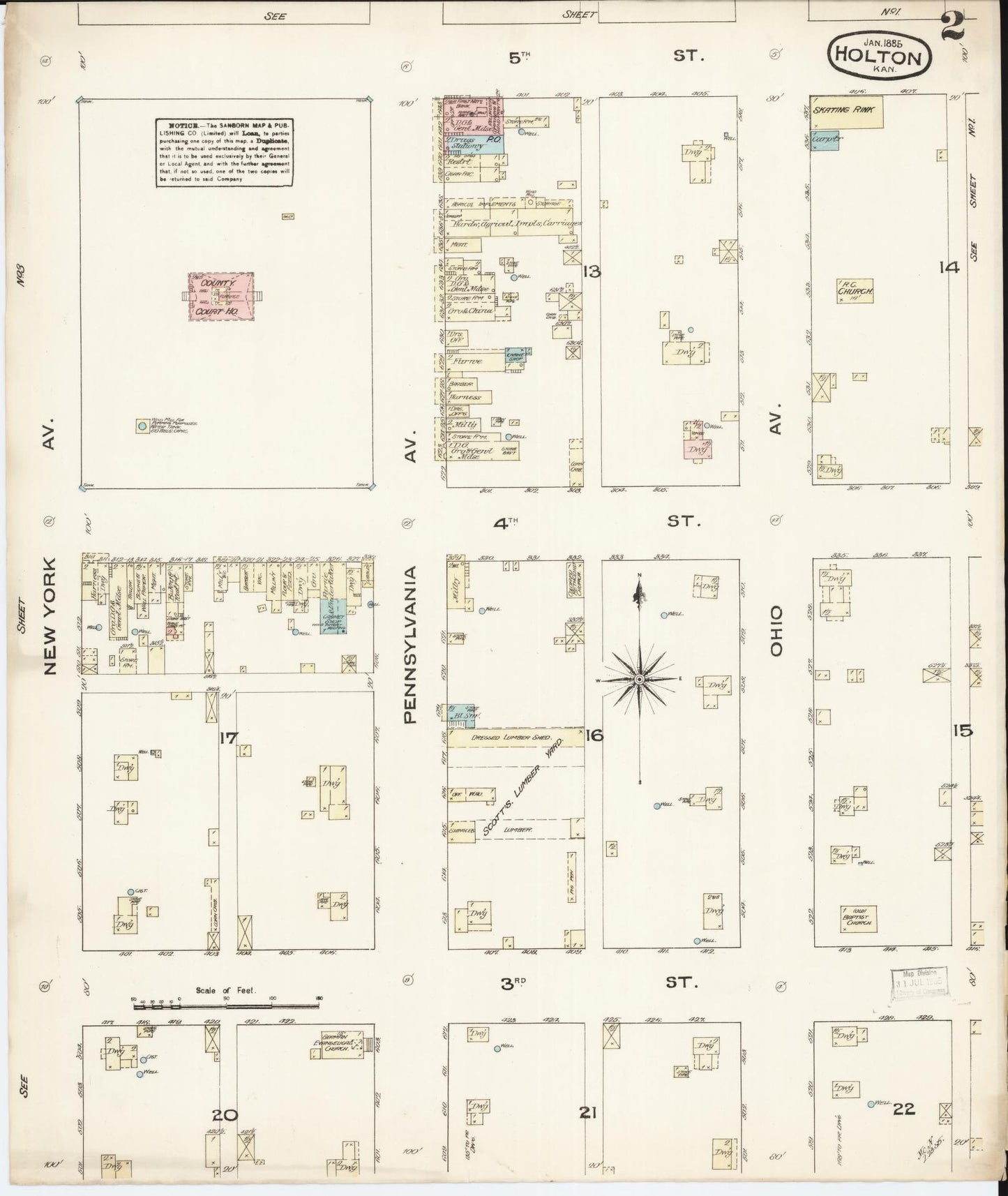Sanborn Fire Insurance Map from Holton, Jackson County, Kansas (1885), Sheet #0002 - Historic Sanborn Fire Insurance Map Print, vintage old map wall art, antique decor, genealogy gift, Kansas Kansas map