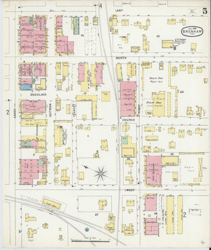 Sanborn Fire Insurance Map from Brenham, Washington County, Texas (1896), Sheet #0005 - Historic Sanborn Fire Insurance Map Print, vintage old map wall art, antique decor, genealogy gift, Texas Texas map