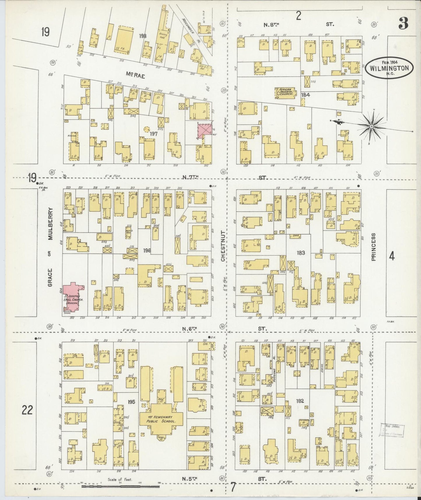 Sanborn Fire Insurance Map from Wilmington, New Hanover County, North Carolina (1904), Sheet #0003 - Complete Map Set gallery image, historic Sanborn map, vintage wall art, North Carolina North Carolina