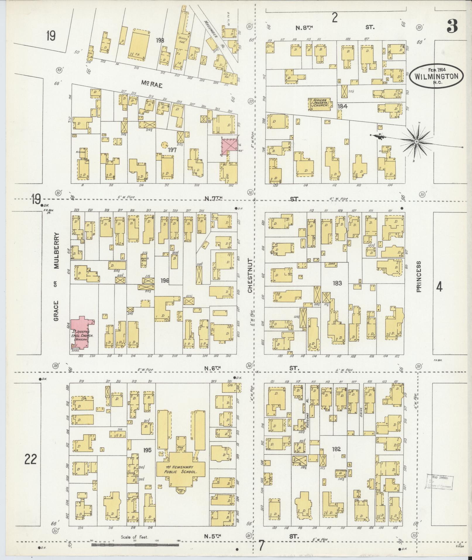 Sanborn Fire Insurance Map from Wilmington, New Hanover County, North Carolina (1904), Sheet #0003 - Complete Map Set gallery image, historic Sanborn map, vintage wall art, North Carolina North Carolina