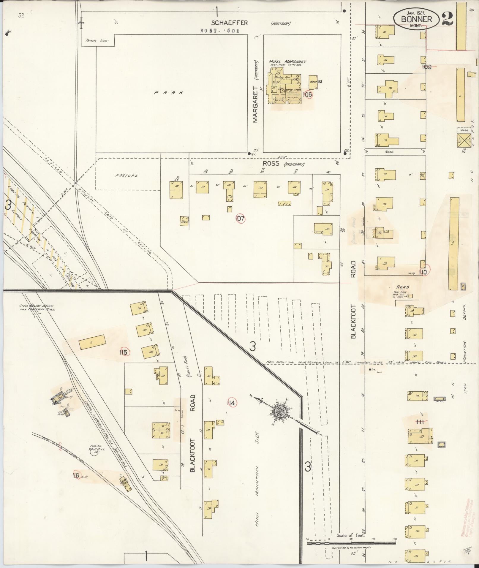 Sanborn Fire Insurance Map from Bonner, Missoula County, Montana (1932), Sheet #0002 - Complete Map Set gallery image, historic Sanborn map, vintage wall art, Montana Montana