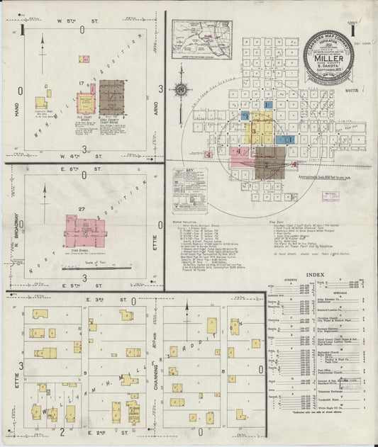 Sanborn Fire Insurance Map from Miller, Hand County, South Dakota (1925), Sheet #0001 - Complete Map Set gallery image, historic Sanborn map, vintage wall art, South Dakota South Dakota