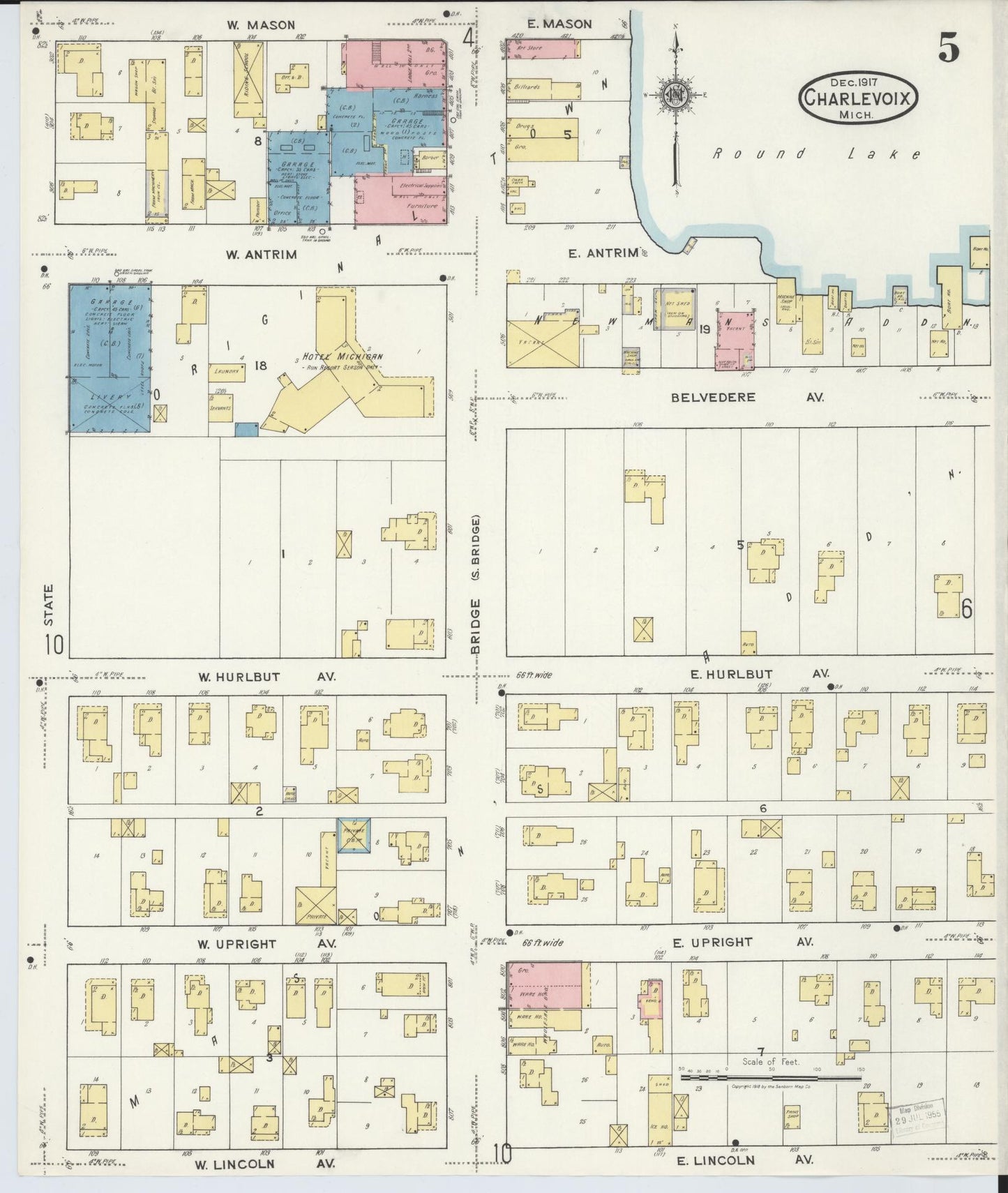 Sanborn Fire Insurance Map from Charlevoix, Charlevoix County, Michigan (1917), Sheet #0005 - Historic Sanborn Fire Insurance Map Print, vintage old map wall art, antique decor, genealogy gift, Michigan Michigan map