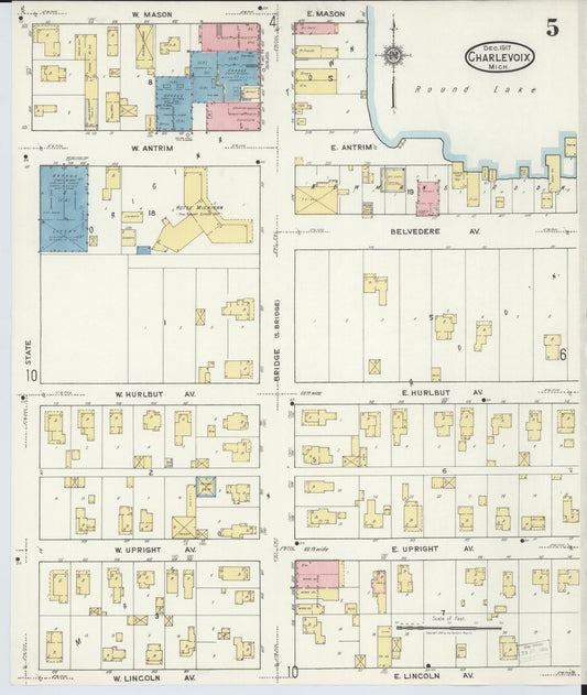 Sanborn Fire Insurance Map from Charlevoix, Charlevoix County, Michigan (1917), Sheet #0005 - Historic Sanborn Fire Insurance Map Print, vintage old map wall art, antique decor, genealogy gift, Michigan Michigan map
