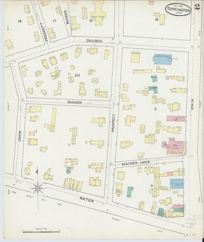 Sanborn Fire Insurance Map from Torrington, Litchfield County, Connecticut (1891), Sheet #0002 - Complete Map Set gallery image, historic Sanborn map, vintage wall art, Connecticut Connecticut