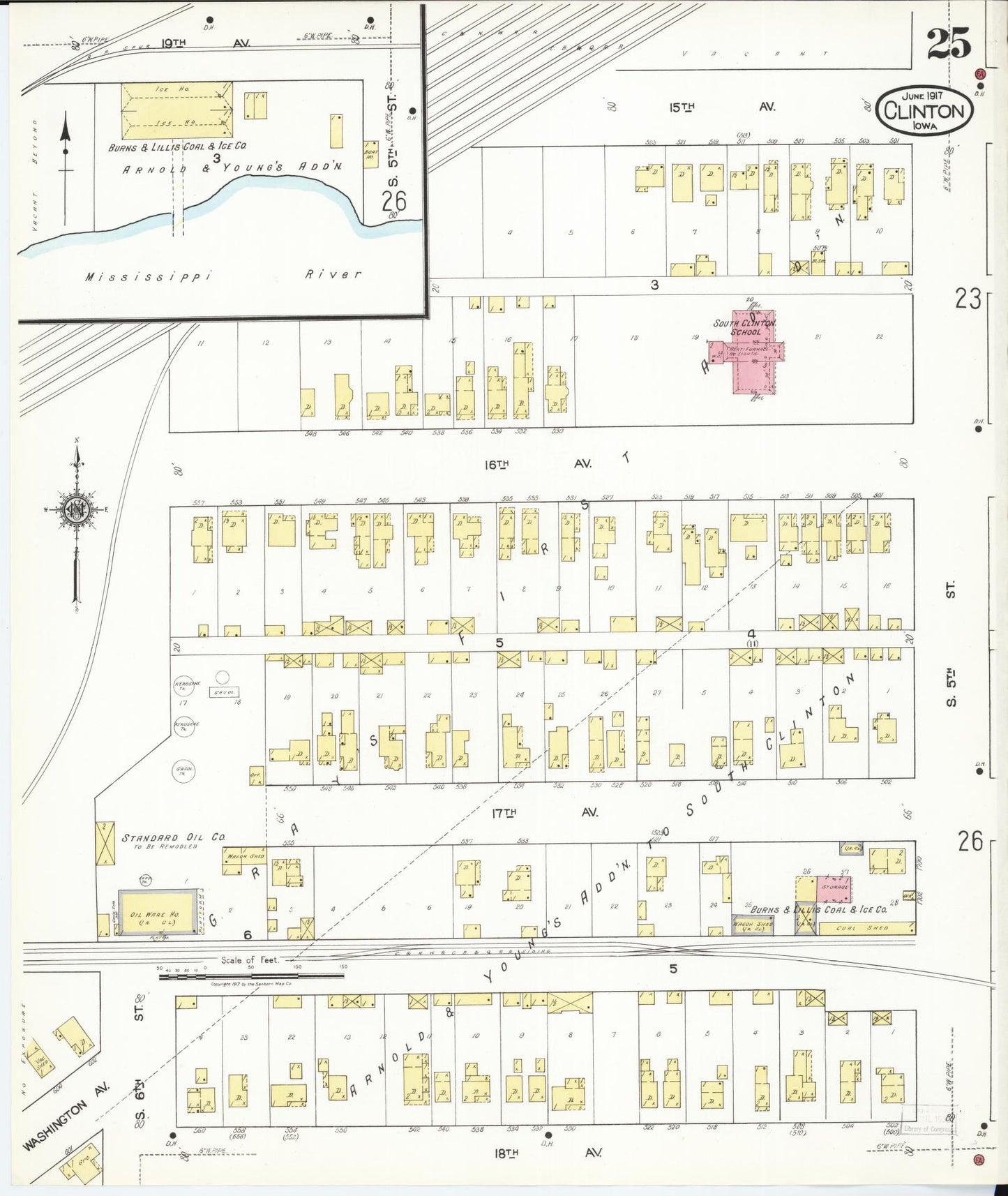 Sanborn Fire Insurance Map from Clinton, Clinton County, Iowa (1917), Sheet #0025 - Historic Sanborn Fire Insurance Map Print, vintage old map wall art