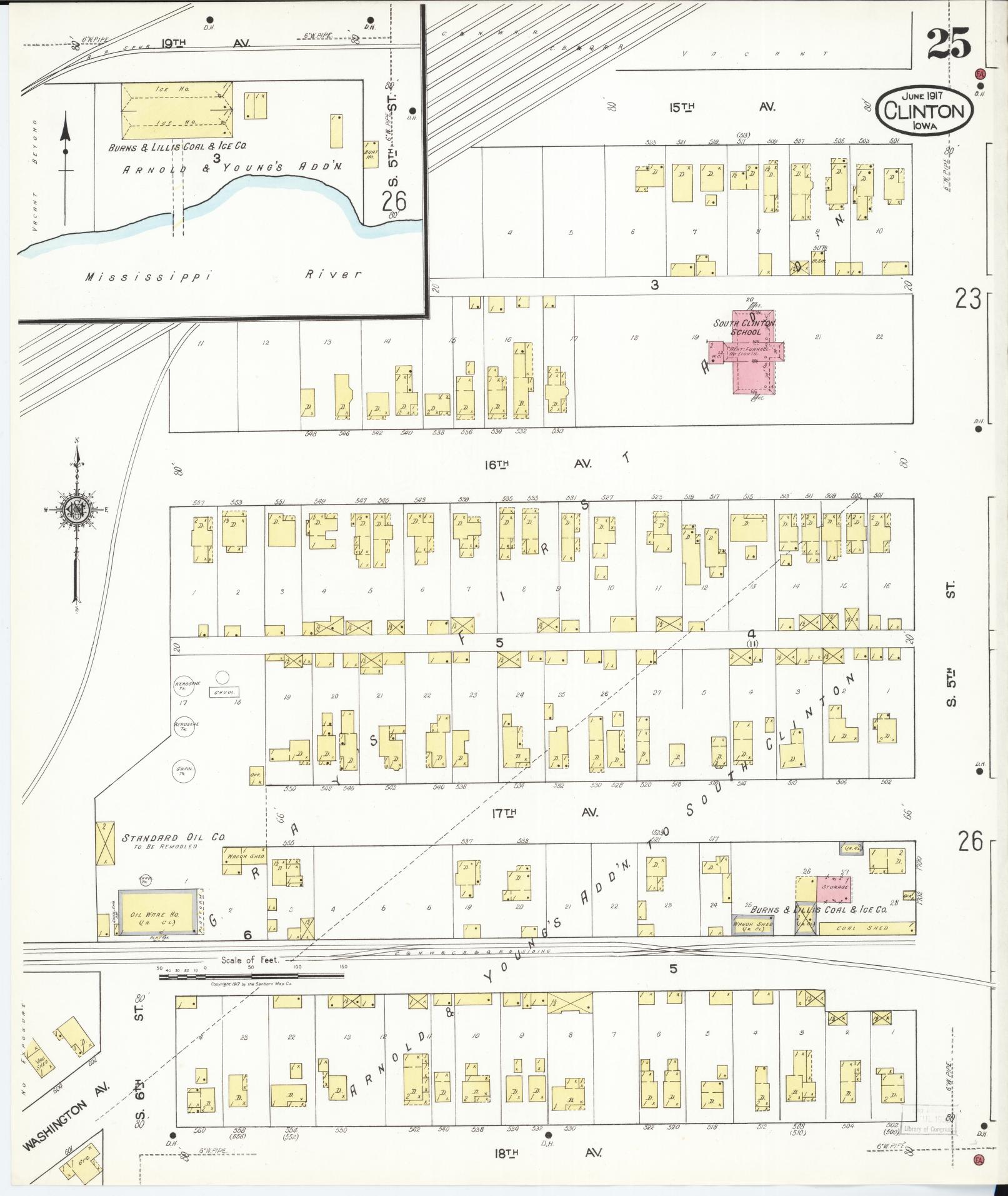 Sanborn Fire Insurance Map from Clinton, Clinton County, Iowa (1917), Sheet #0025 - Historic Sanborn Fire Insurance Map Print, vintage old map wall art