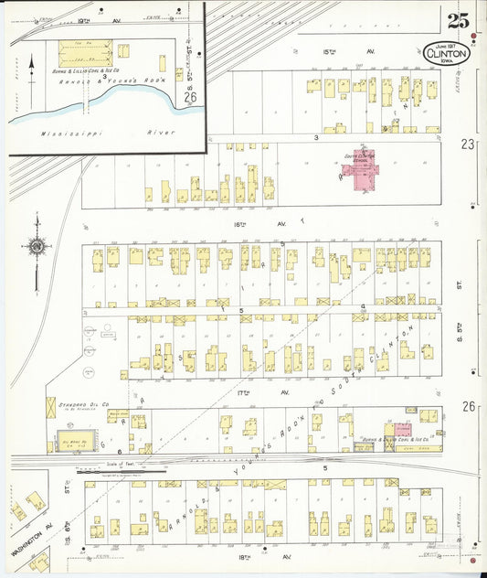 Sanborn Fire Insurance Map from Clinton, Clinton County, Iowa (1917), Sheet #0025 - Historic Sanborn Fire Insurance Map Print, vintage old map wall art
